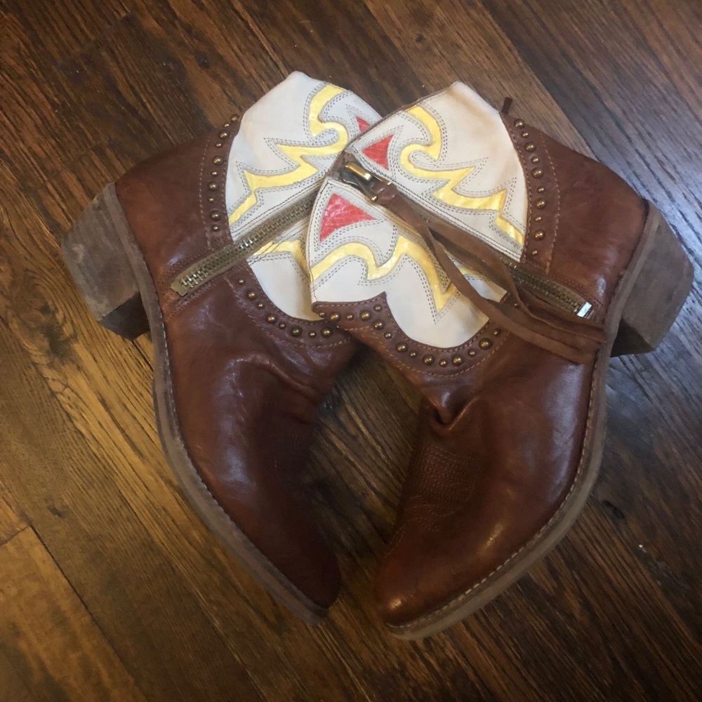 Short, patterned boots.